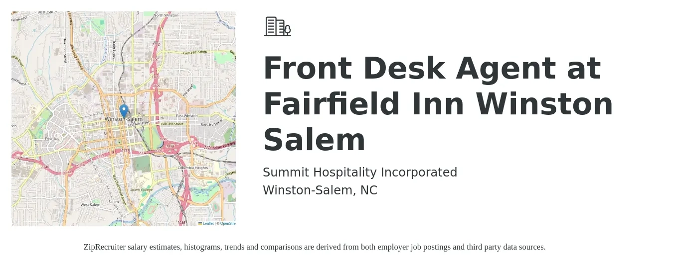 Summit Hospitality Incorporated job posting for a Front Desk Agent at Fairfield Inn Winston Salem in Winston-Salem, NC with a salary of $12 to $16 Hourly with a map of Winston-Salem location.