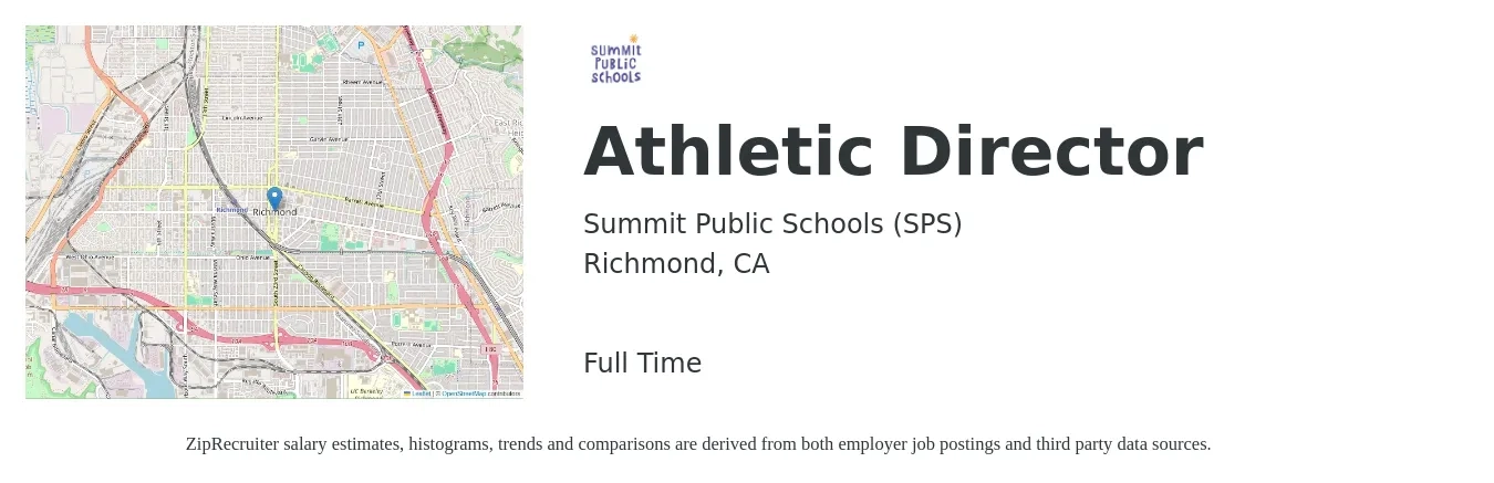 Summit Public Schools (SPS) job posting for a Athletic Director in Richmond, CA with a salary of $46,500 to $88,400 Yearly with a map of Richmond location.