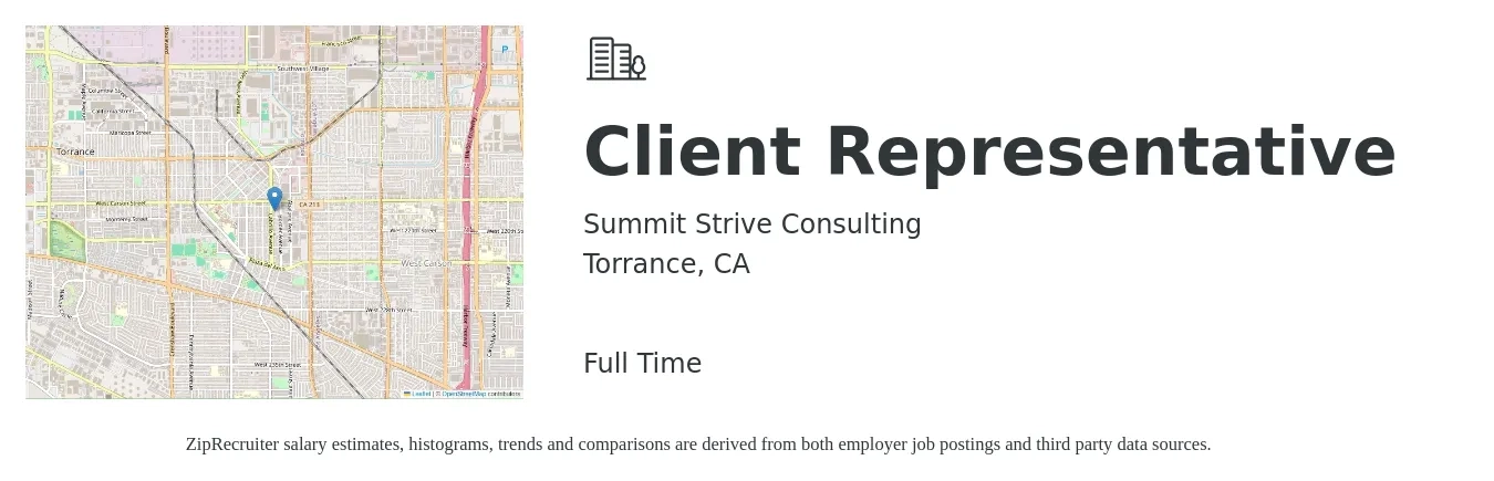 Summit Strive Consulting job posting for a Client Representative in Torrance, CA with a salary of $600 to $1,000 Weekly with a map of Torrance location.