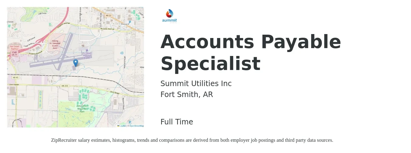 Summit Utilities Inc job posting for a Accounts Payable Specialist in Fort Smith, AR with a salary of $20 to $26 Hourly with a map of Fort Smith location.
