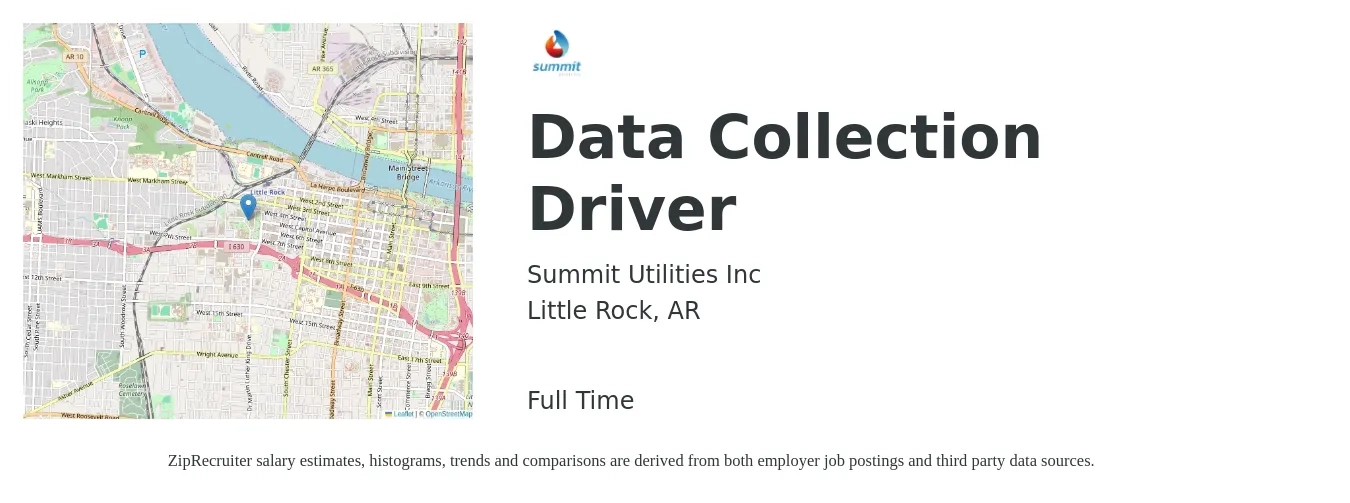 Summit Utilities Inc job posting for a Data Collection Driver in Little Rock, AR with a salary of $20 to $22 Hourly with a map of Little Rock location.