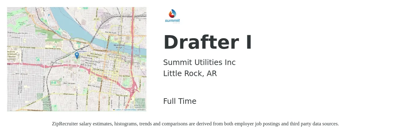 Summit Utilities Inc job posting for a Drafter I in Little Rock, AR with a salary of $18 to $26 Hourly with a map of Little Rock location.