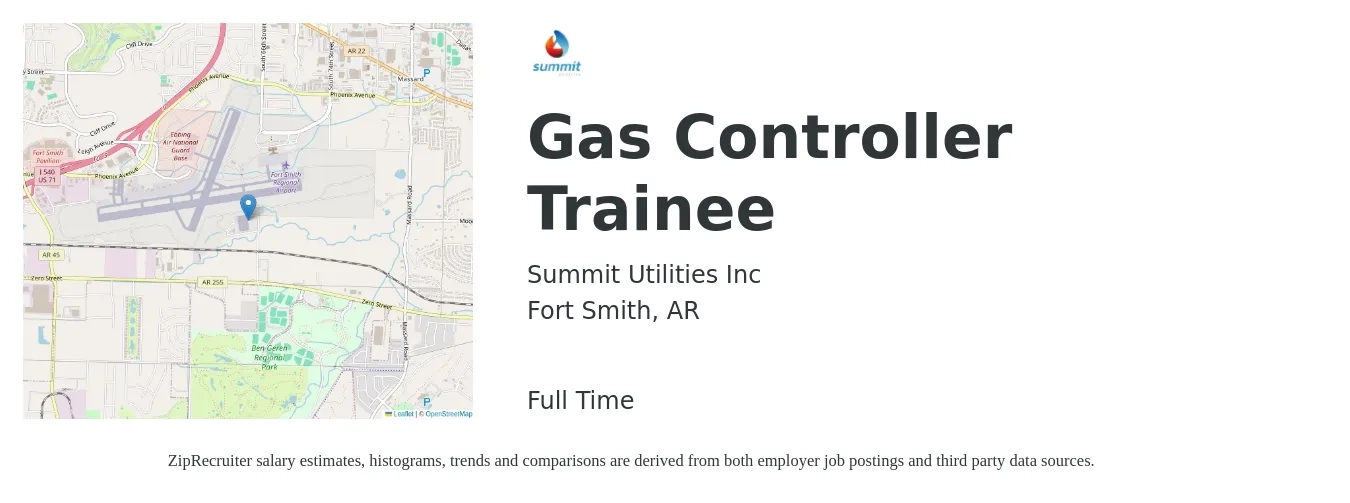 Summit Utilities Inc job posting for a Gas Controller Trainee in Fort Smith, AR with a salary of $25 to $39 Hourly with a map of Fort Smith location.