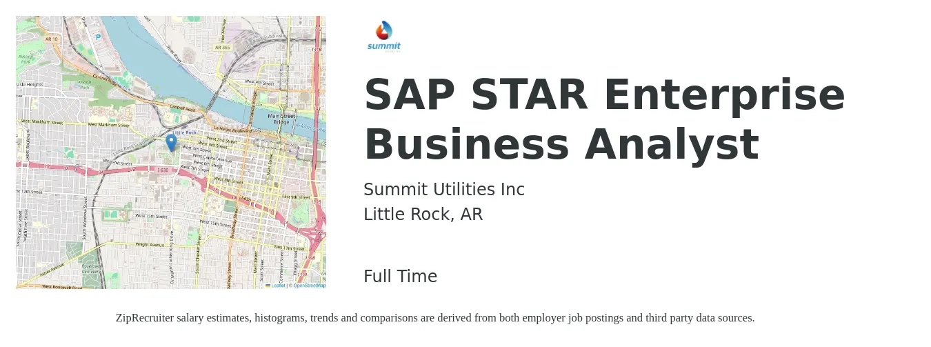 Summit Utilities Inc job posting for a SAP STAR Enterprise Business Analyst in Little Rock, AR with a salary of $43 to $58 Hourly with a map of Little Rock location.