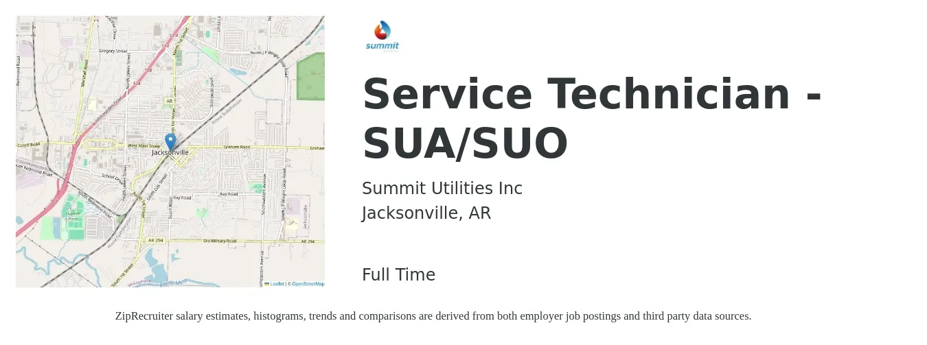 Summit Utilities Inc job posting for a Service Technician - SUA/SUO in Jacksonville, AR with a salary of $18 to $25 Hourly with a map of Jacksonville location.