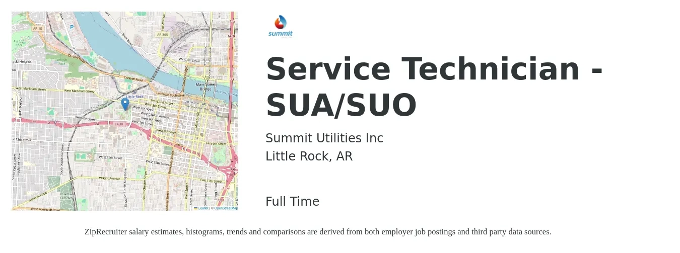 Summit Utilities Inc job posting for a Service Technician - SUA/SUO in Little Rock, AR with a salary of $18 to $25 Hourly with a map of Little Rock location.