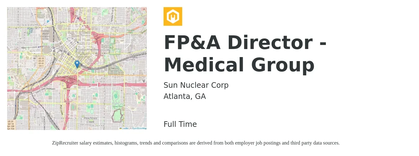 Sun Nuclear Corp job posting for a FP&A Director - Medical Group in Atlanta, GA with a salary of $95,400 to $145,200 Yearly with a map of Atlanta location.