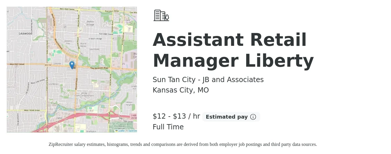 Sun Tan City - JB and Associates job posting for a Assistant Retail Manager Liberty in Kansas City, MO with a salary of $14 to $14 Hourly with a map of Kansas City location.