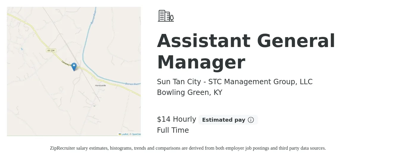 Sun Tan City - STC Management Group, LLC job posting for a Assistant General Manager in Bowling Green, KY with a salary of $15 Hourly with a map of Bowling Green location.