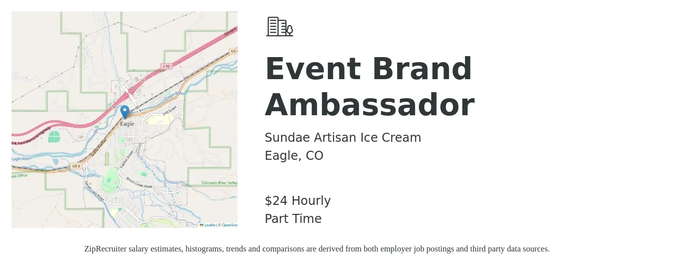 Sundae Artisan Ice Cream job posting for a Event Brand Ambassador in Eagle, CO with a salary of $25 Hourly with a map of Eagle location.
