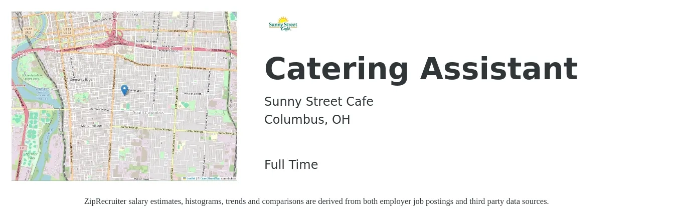 Sunny Street Cafe job posting for a Catering Assistant in Columbus, OH with a salary of $14 to $18 Hourly with a map of Columbus location.