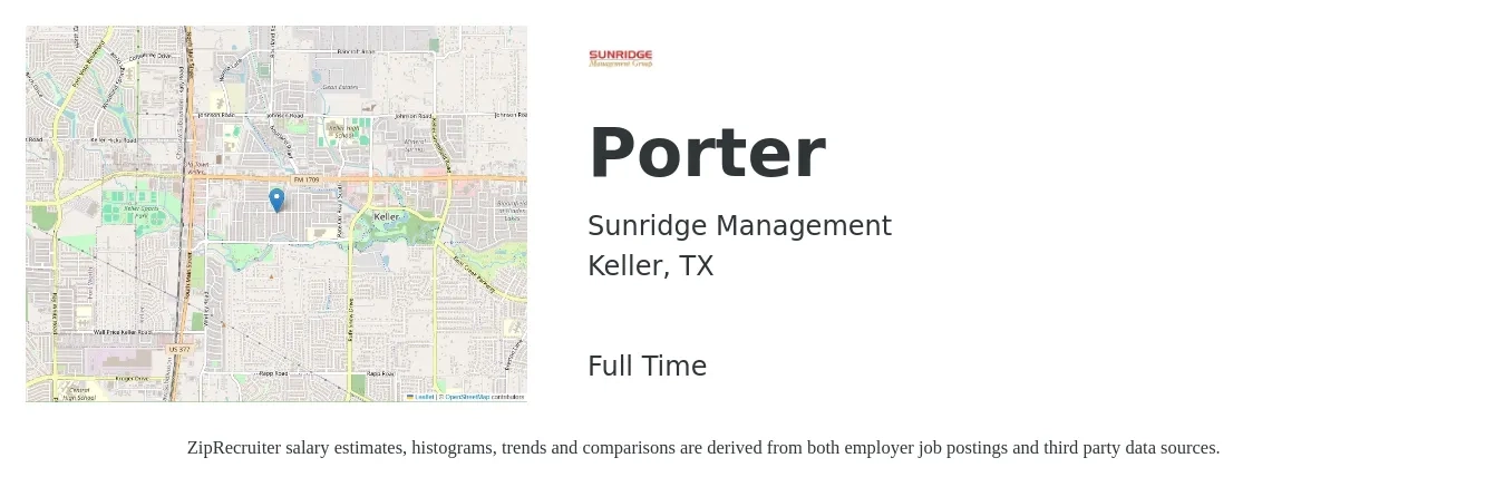 Sunridge Management job posting for a Porter in Keller, TX with a salary of $14 to $16 Hourly with a map of Keller location.