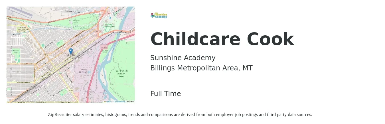 Sunshine Academy job posting for a Childcare Cook in Billings Metropolitan Area, MT with a salary of $13 to $15 Hourly with a map of Billings Metropolitan Area location.