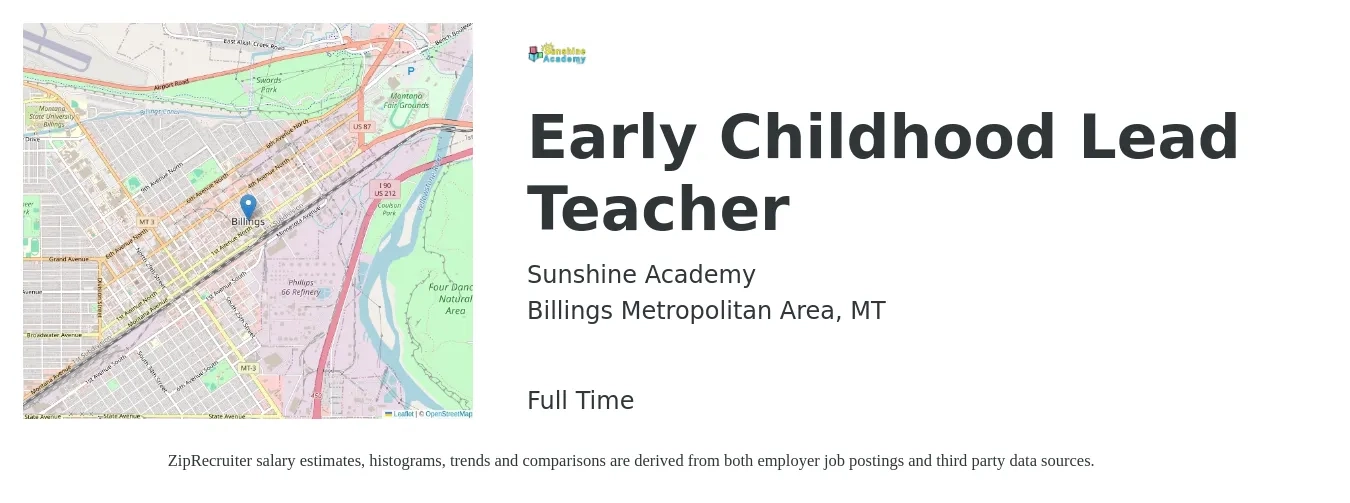 Sunshine Academy job posting for a Early Childhood Lead Teacher in Billings Metropolitan Area, MT with a salary of $14 to $16 Hourly with a map of Billings Metropolitan Area location.