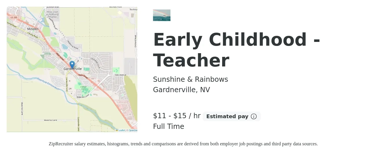 Sunshine & Rainbows job posting for a Early Childhood - Teacher in Gardnerville, NV with a salary of $12 to $16 Hourly with a map of Gardnerville location.
