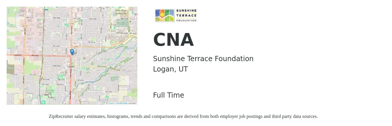 Sunshine Terrace Foundation job posting for a CNA in Logan, UT with a salary of $16 to $16 Hourly with a map of Logan location.