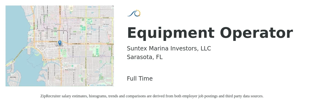 Suntex Marina Investors, LLC job posting for a Equipment Operator in Sarasota, FL with a salary of $18 to $25 Hourly with a map of Sarasota location.