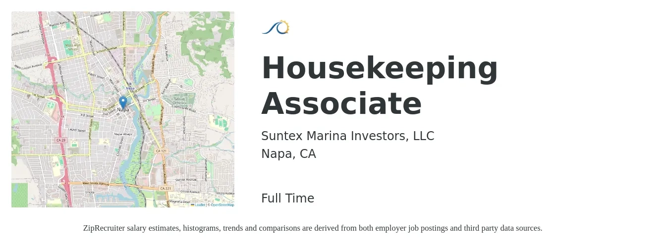 Suntex Marina Investors, LLC job posting for a Housekeeping Associate in Napa, CA with a salary of $17 to $20 Hourly with a map of Napa location.