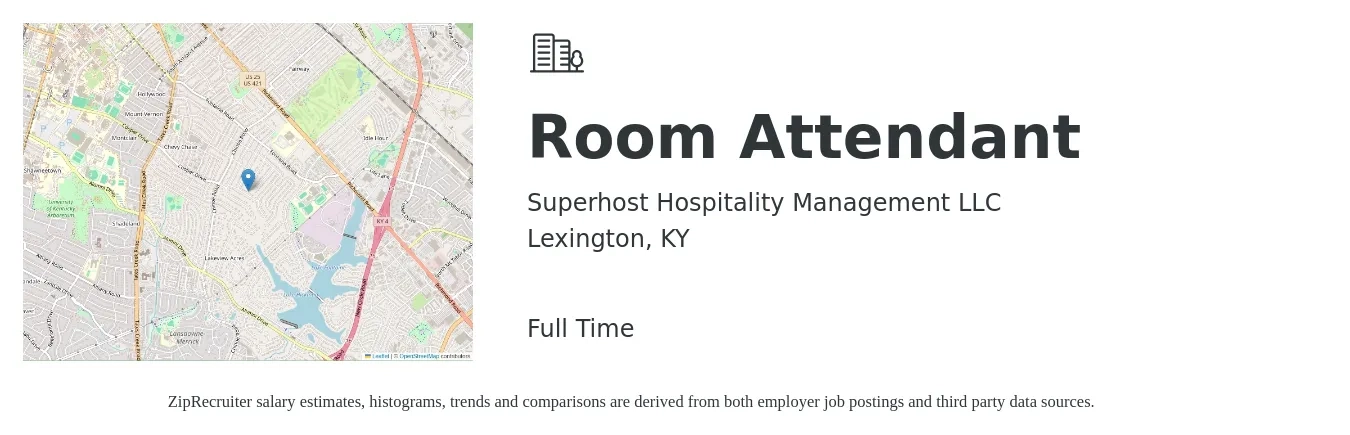 Superhost Hospitality Management LLC job posting for a Room Attendant in Lexington, KY with a salary of $12 to $15 Hourly with a map of Lexington location.