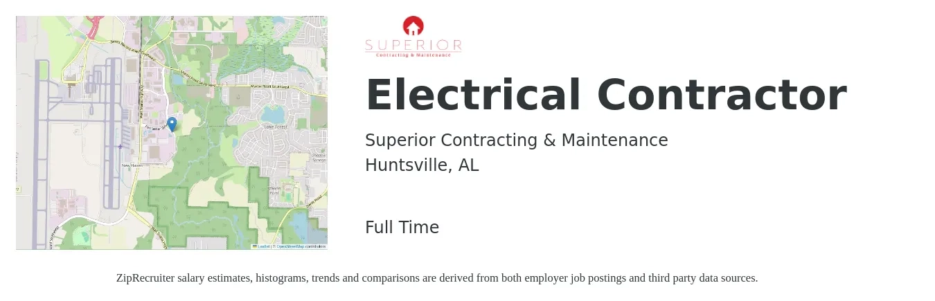 Superior Contracting & Maintenance job posting for a Electrical Contractor in Huntsville, AL with a salary of $14 to $49 Hourly with a map of Huntsville location.