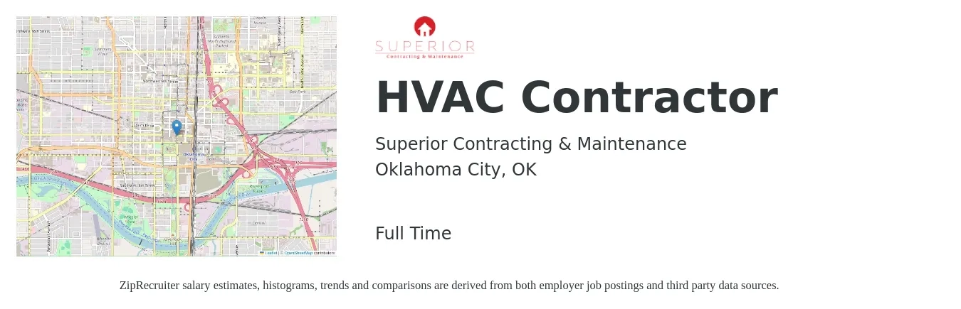 Superior Contracting & Maintenance job posting for a HVAC Contractor in Oklahoma City, OK with a salary of $21 to $31 Hourly with a map of Oklahoma City location.