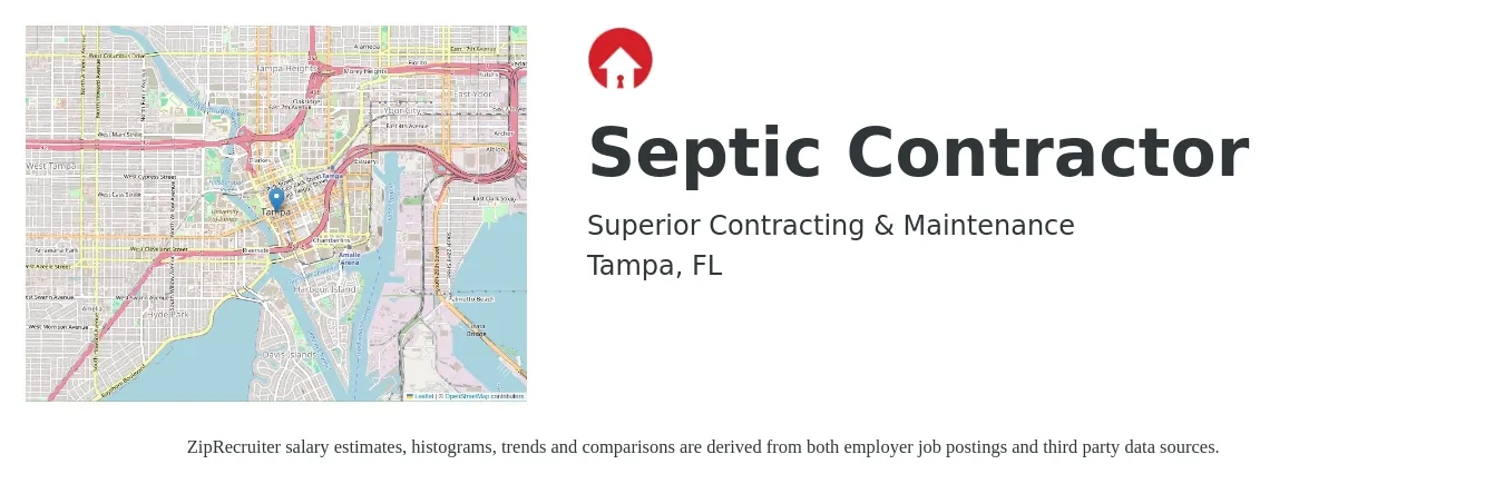 Superior Contracting & Maintenance job posting for a Septic Contractor in Tampa, FL with a salary of $19 to $26 Hourly with a map of Tampa location.