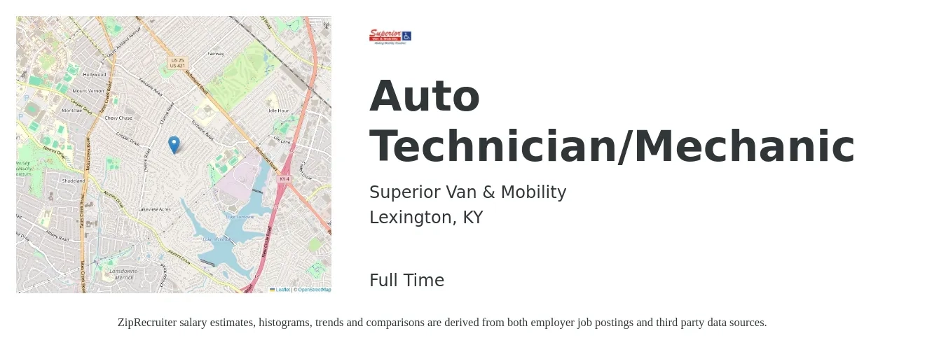 Superior Van & Mobility job posting for a Auto Technician/Mechanic in Lexington, KY with a salary of $22 to $34 Hourly with a map of Lexington location.