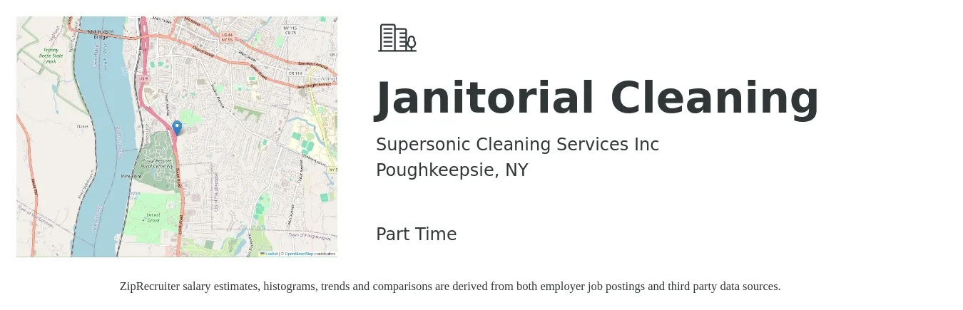 Supersonic Cleaning Services Inc job posting for a Janitorial Cleaning in Poughkeepsie, NY with a salary of $14 to $17 Hourly with a map of Poughkeepsie location.