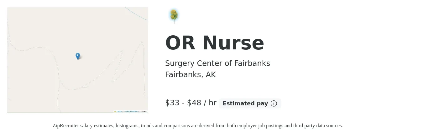 Surgery Center of Fairbanks job posting for a OR Nurse in Fairbanks, AK with a salary of $35 to $50 Hourly with a map of Fairbanks location.
