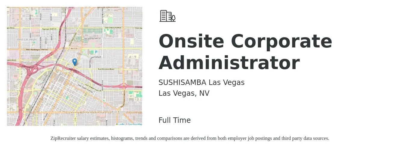 SUSHISAMBA Las Vegas job posting for a Onsite Corporate Administrator in Las Vegas, NV with a salary of $20 to $34 Hourly with a map of Las Vegas location.