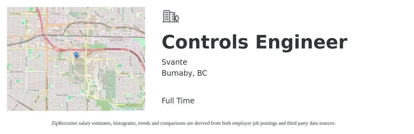 Svante job posting for a Controls Engineer in Burnaby, BC with a map of Burnaby location.