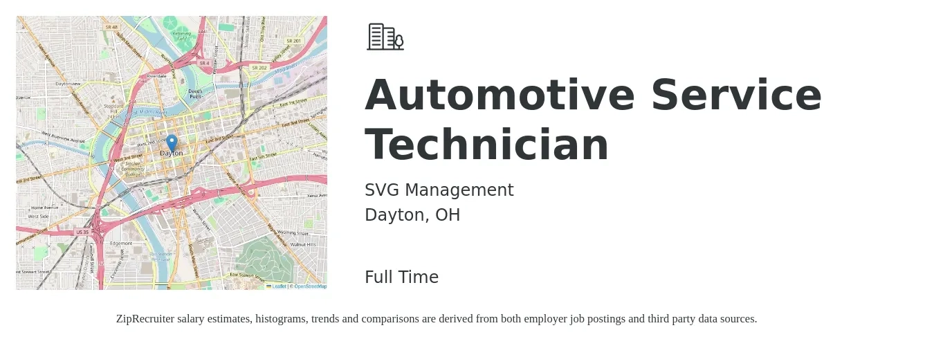 SVG Management job posting for a Automotive Service Technician in Dayton, OH with a salary of $18 to $30 Hourly with a map of Dayton location.