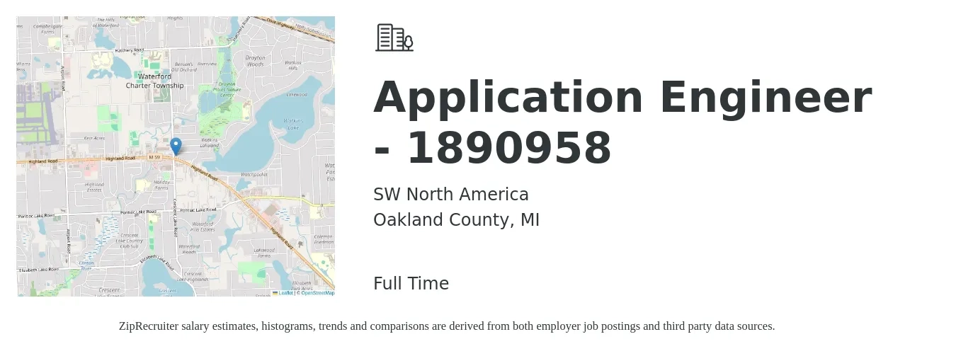 SW North America job posting for a Application Engineer - 1890958 in Oakland County, MI with a salary of $76,600 to $123,000 Yearly with a map of Oakland County location.