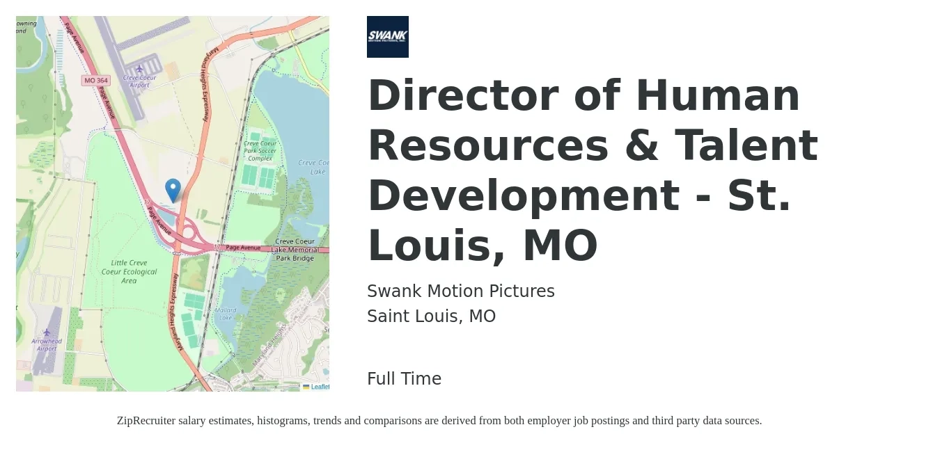 Swank Motion Pictures job posting for a Director of Human Resources & Talent Development - St. Louis, MO in Saint Louis, MO with a salary of $86,000 to $132,700 Yearly with a map of Saint Louis location.