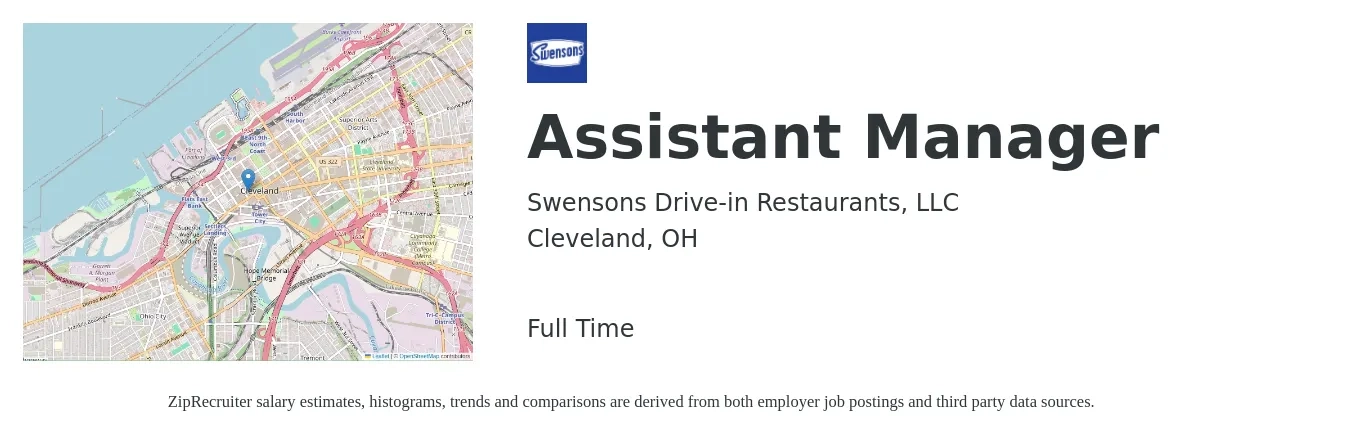 Swensons Drive-in Restaurants, LLC job posting for a Assistant Manager in Cleveland, OH with a salary of $16 to $24 Hourly with a map of Cleveland location.