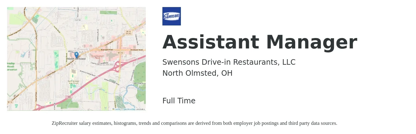Swensons Drive-in Restaurants, LLC job posting for a Assistant Manager in North Olmsted, OH with a salary of $16 to $23 Hourly with a map of North Olmsted location.