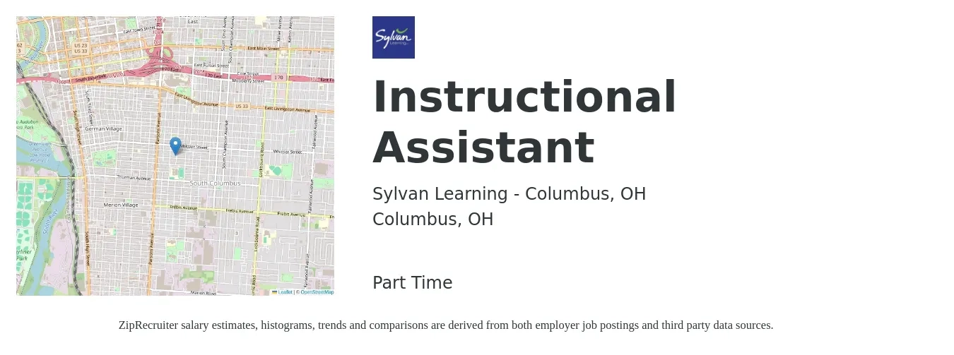 Sylvan Learning - Columbus, OH job posting for a Instructional Assistant in Columbus, OH with a salary of $14 to $19 Hourly with a map of Columbus location.