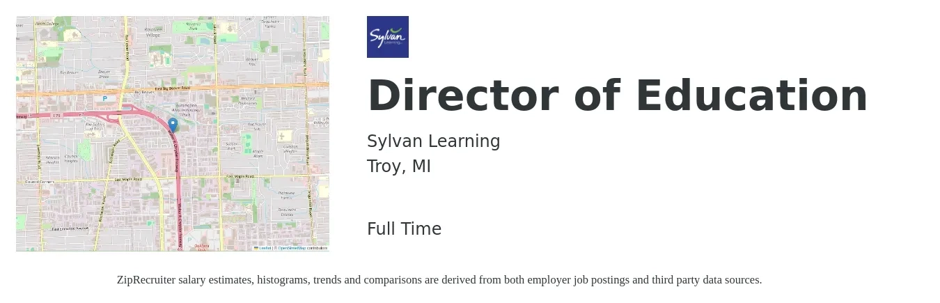 Sylvan Learning - Troy, MI job posting for a Director of Education in Troy, MI with a salary of $48,300 to $82,000 Yearly with a map of Troy location.