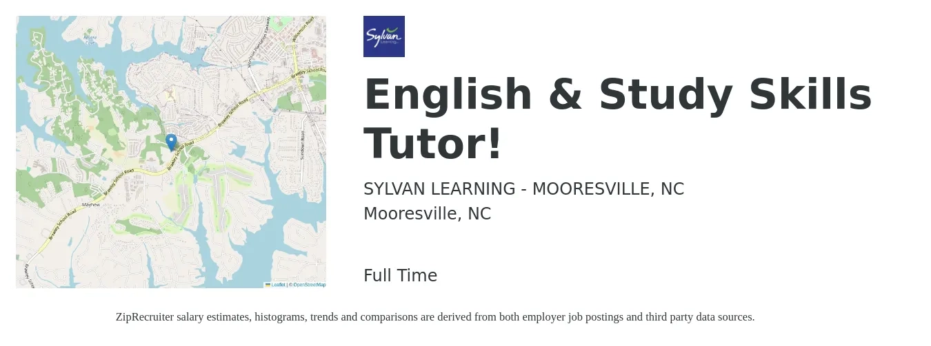SYLVAN LEARNING - MOORESVILLE, NC job posting for a English & Study Skills Tutor! in Mooresville, NC with a salary of $14 to $24 Hourly with a map of Mooresville location.