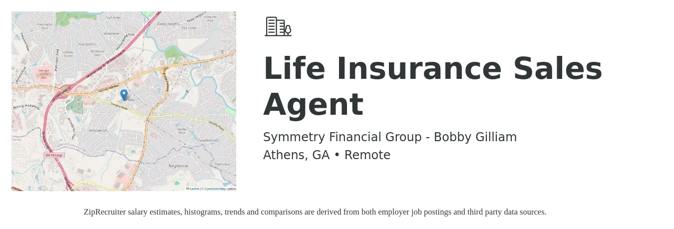 Symmetry Financial Group - Bobby Gilliam job posting for a Life Insurance Sales Agent in Athens, GA with a salary of $99,000 to $128,400 Yearly with a map of Athens location.