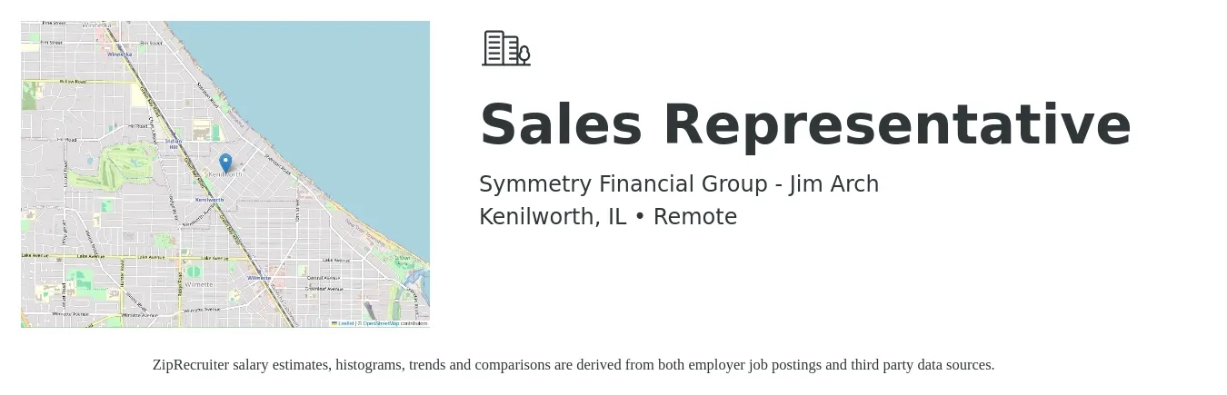 Symmetry Financial Group - Jim Arch job posting for a Sales Representative in Kenilworth, IL with a salary of $55,200 to $95,900 Yearly with a map of Kenilworth location.