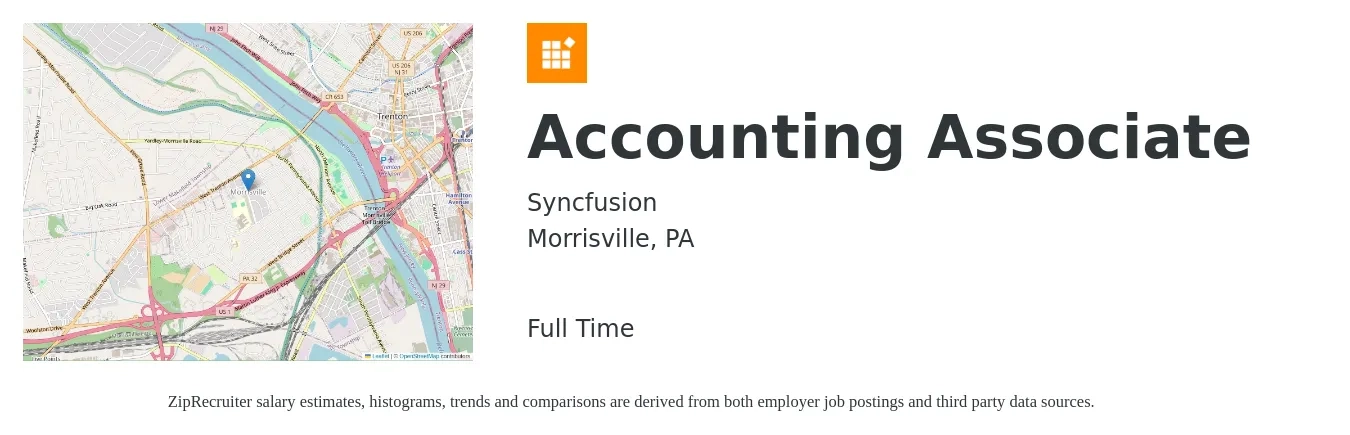 Syncfusion job posting for a Accounting Associate in Morrisville, PA with a salary of $21 to $30 Hourly with a map of Morrisville location.