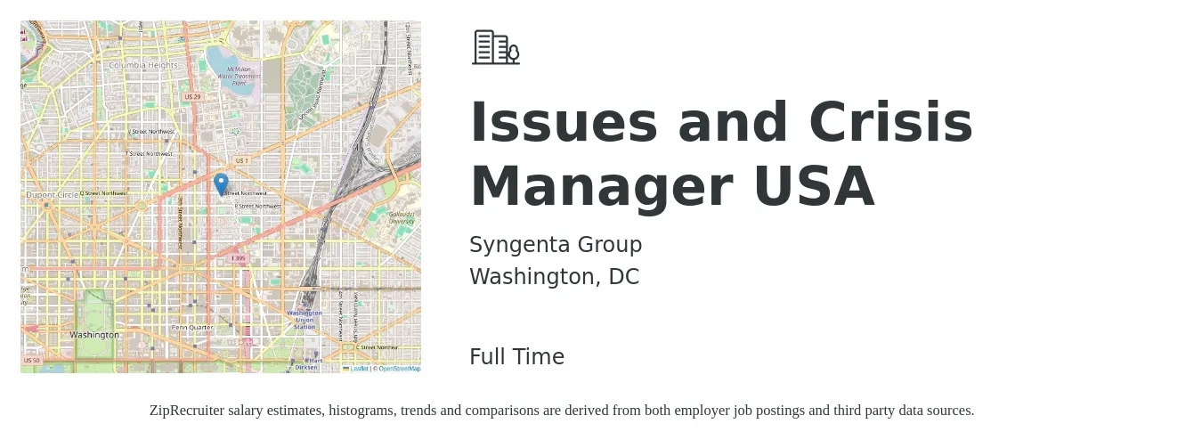 Syngenta Group job posting for a Issues and Crisis Manager USA in Washington, DC with a map of Washington location.