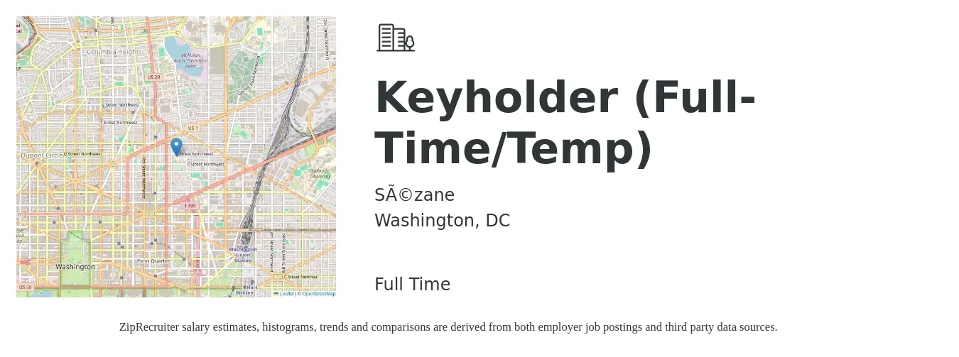Sézane job posting for a Keyholder (Full-Time/Temp) in Washington, DC with a salary of $27 Hourly with a map of Washington location.