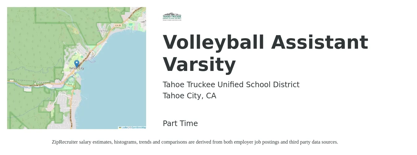 Tahoe Truckee Unified School District job posting for a Volleyball Assistant Varsity in Tahoe City, CA with a salary of $14 to $36 Hourly with a map of Tahoe City location.