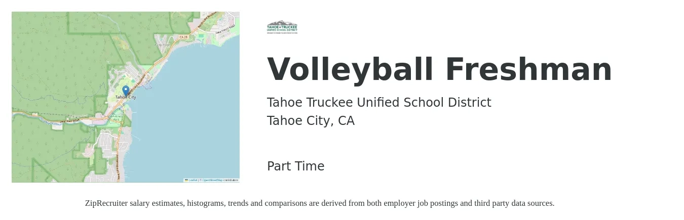 Tahoe Truckee Unified School District job posting for a Volleyball Freshman in Tahoe City, CA with a salary of $17 to $34 Hourly with a map of Tahoe City location.