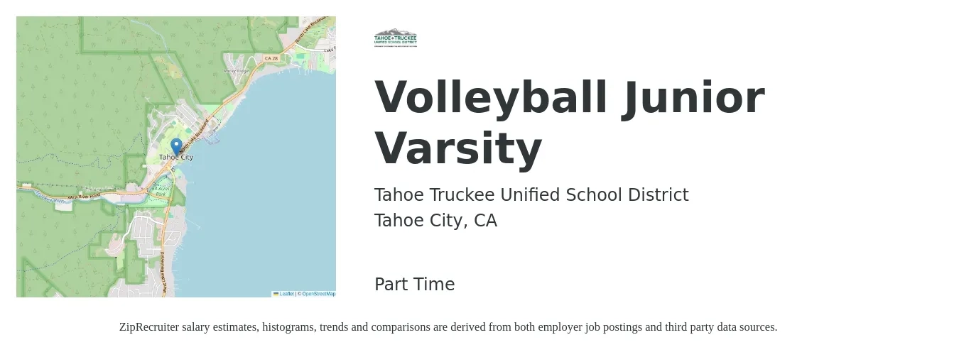 Tahoe Truckee Unified School District job posting for a Volleyball Junior Varsity in Tahoe City, CA with a salary of $23 to $30 Hourly with a map of Tahoe City location.