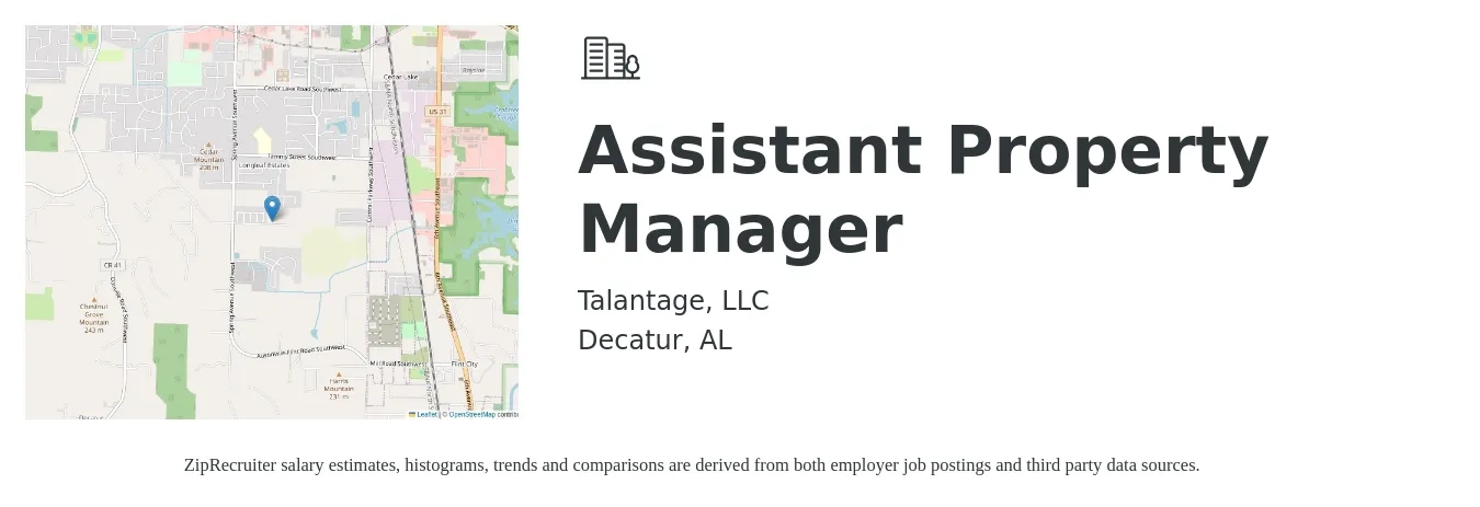 Talantage, LLC job posting for a Assistant Property Manager in Decatur, AL with a salary of $17 to $24 Hourly with a map of Decatur location.