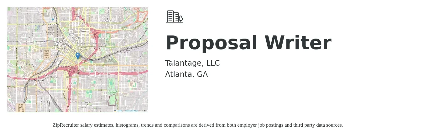 Talantage, LLC job posting for a Proposal Writer in Atlanta, GA with a salary of $45,000 to $50,000 Yearly with a map of Atlanta location.