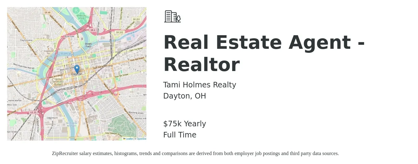 Tami Holmes Realty job posting for a Real Estate Agent - Realtor in Dayton, OH with a salary of $75,000 Yearly with a map of Dayton location.
